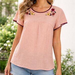 NWT Lularoe Paisley Embroidered Floral Peasant Top Blouse Boho Size M Cotton